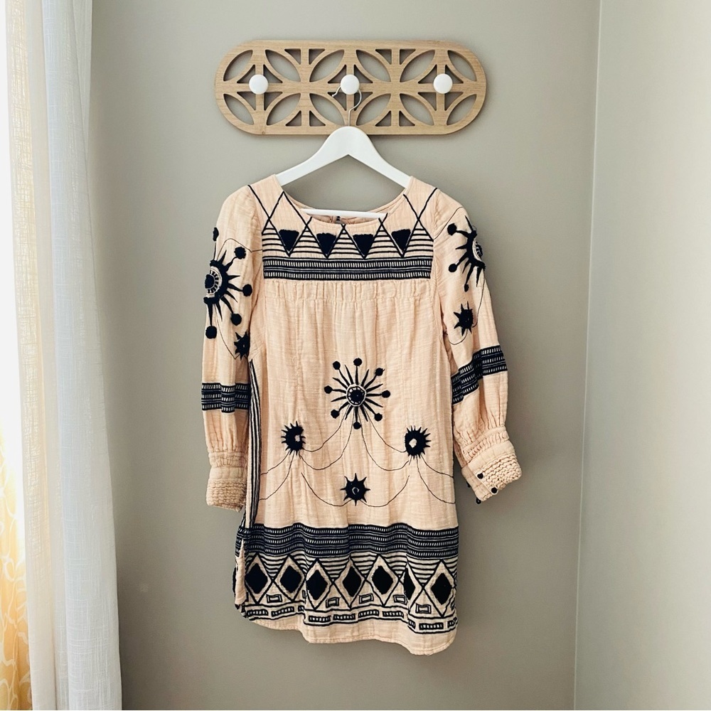 Free People Long Sleeve Embroidered Tunic/Dress Cream Sz XS